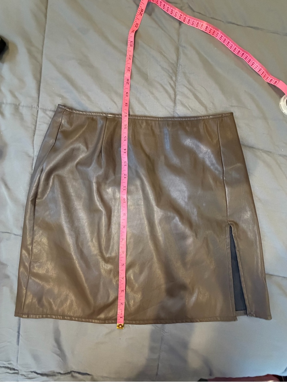 Motel Brown Faux Leather Mini Skirt Side Slit Size Large Y2K - Picture 8 of 8